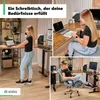 A collage of images showing a woman using a standing desk in different configurations and a woman sitting at a desk. Produktbild-Vorschau