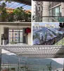 A collage of images showing different uses and settings of a transparent PVC tarp. Náhled obrázku produktu