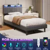 UnboxG Einzelbett 90x200 cm Grau aus Leinen mit Produktbild-Vorschau 4
