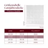 A size chart for a duvet with an image of the duvet and a table of dimensions and fill weights. Voir les images du produit