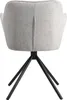 The back view of a gray fabric chair with a black metal base. Voir les images du produit