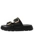 A black sandal with two gold buckles on a white background. Anteprima dell’immagine prodotto