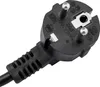 A close-up view of a black electrical plug with visible text and certifications. Podgląd zdjęcia produktu