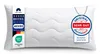 A white pillow with labels attached. Produktbild-Vorschau