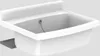 A white sink with a drain and chain is shown against a light gray background. Produktbild-Vorschau