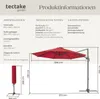 Product information and dimensions for a red cantilever umbrella. Produktbild-Vorschau