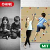 Split image showing children playing video games on the left and children climbing a climbing wall on the right. Produktbild-Vorschau