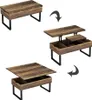 A collage of images showing a coffee table in different configurations, demonstrating its lift-top feature. Voir les images du produit