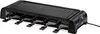 A black Silvercrest Raclette Grill Maxi "SRGM 1500 B2" Minigrill Party for 10 people is shown from a slightly elevated front-side angle against a white background. Produktbild-Vorschau