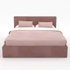 A pink upholstered bed with two pillows on a white background. Produktbild-Vorschau