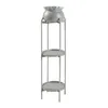 A light gray metal plant stand with a light gray pot on top and two circular shelves. Podgląd zdjęcia produktu