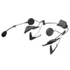 A collection of black motorcycle helmet communication system components laid out against a white background. Náhled obrázku produktu