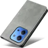 A gray flip cover phone case with a blue camera module. Produktbild-Vorschau