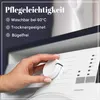 A hand is shown adjusting a dial on a washing machine, with text overlay describing product care instructions. Produktbild-Vorschau