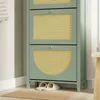SoBuy Schuhschrank FSR222-GR grün mit gelbem Rattan-Muster und Klappböden im Flur Náhľad obrázku produktu