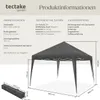A diagram showing a gray gazebo with dimensions and technical specifications. Náhled obrázku produktu