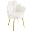 A white velvet armchair with a petal-shaped back and gold metal legs, photographed against a white background. Podgląd zdjęcia produktu