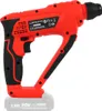 A red and black cordless rotary hammer drill with a gray battery pack attached, shown against a white background. Produktbild-Vorschau