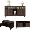 A multi-panel image showcasing a dark wood sideboard with fluted doors, featuring a central opening with a white cat, and also showing the sideboard from different angles, including one with doors open. Anteprima dell’immagine prodotto