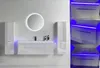 Badmöbel Set 90cm Weiß Hochglanz Keramik Becken runder LED Produktbild-Vorschau 1