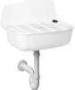 A white plastic sink with a drainpipe attached, shown against a white background. Produktbild-Vorschau