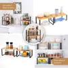A collage of images showcasing kitchen organizers in various settings, demonstrating their use and stacking capabilities. Produktbild-Vorschau