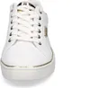 A close-up, front-facing view of a white Guess sneaker with gold accents. Produktbild-Vorschau