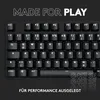 A close-up view of a mechanical gaming keyboard with text overlays. Produktbild-Vorschau