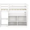 A white loft bed with shelves and a ladder, shown from the front. Produktbild-Vorschau