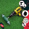 A yellow and black drill pump is shown on a green grassy surface, with several circular icons indicating features. Náhľad obrázku produktu