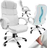 A collage of images showing a white ergonomic office chair from different angles, including a close-up of the back showing spinal support. Náhled obrázku produktu