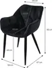 A black velvet armchair with dimensions indicated by measurement lines and text. Produktbild-Vorschau