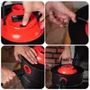 Collage of four close-up images showing different aspects of assembling and using a LEHMANN Aschesauger. Produktbild-Vorschau