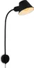 A black adjustable wall lamp with a flexible arm and a conical shade is shown against a white background. Produktbild-Vorschau