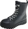 A black leather boot with silver, rhinestone-encrusted laces and a thick black sole, shown against a white background. Anteprima dell’immagine prodotto