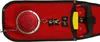 A red tool belt with a silver and red circular object attached, and a black handle with a yellow accent. Produktbild-Vorschau