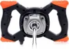 A close-up, front-facing view of a black and orange paint and mortar mixer with a silver mixing rod extending from the center. Anteprima dell’immagine prodotto
