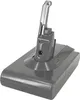 A gray vacuum cleaner battery pack with a silver attachment. Voir les images du produit