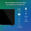 A television screen is shown on the left, with icons and text describing its various connection ports on the right. Produktbild-Vorschau