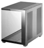 A silver and black computer case with a glass front and side panel, shown from a three-quarter angle. Produktbild-Vorschau