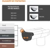 A collage of product options and a diagram illustrating gutter end piece installation. Produktbild-Vorschau