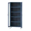 A dark blue metal display cabinet with a glass door and four shelves, shown against a white background. Anteprima dell’immagine prodotto