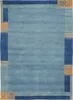 Moderner Wollteppich im Urbana-Stil mit geometrischer Bordüre in blau

