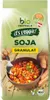 A bag of soy granules with a bowl of prepared food in front of it. Voir les images du produit