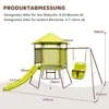 A diagram showing the dimensions of a children's play structure with a slide and swing. Produktbild-Vorschau