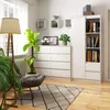 A living room scene with a shelf unit, dresser, chair, lamp, and plants. Produktbild-Vorschau