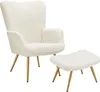 A cream-colored armchair and ottoman set with gold legs, presented against a white background. Náhled obrázku produktu