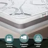 A close-up view of a mattress with feature icons at the bottom. Produktbild-Vorschau