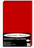 A red fitted sheet with product information and branding at the bottom. Produktbild-Vorschau