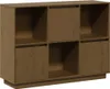 A brown wooden sideboard with multiple compartments, some with doors. Náhled obrázku produktu